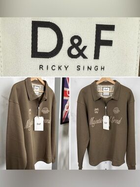 D & F Ricky Singh Mens M Olive Quarter Zip “Majestic & Grand” Sweatshirt NEW